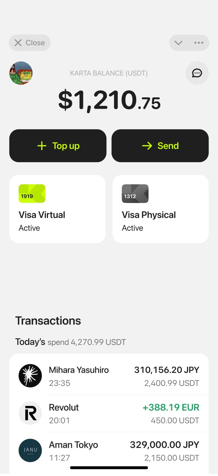 Karta app on an iPhone
